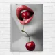Sensual Cherry Lips Red & Grey Canvas Print