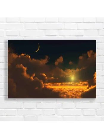 Golden Sunset Clouds & Moon Canvas Print