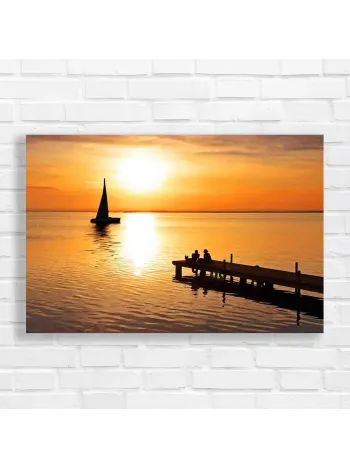 Serene Sunset Sailboat & Dock Canvas Print