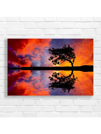Vibrant Sunset Tree Reflection Canvas Print