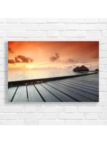 Maldives Sunset Pier Tropical Beach Canvas Print