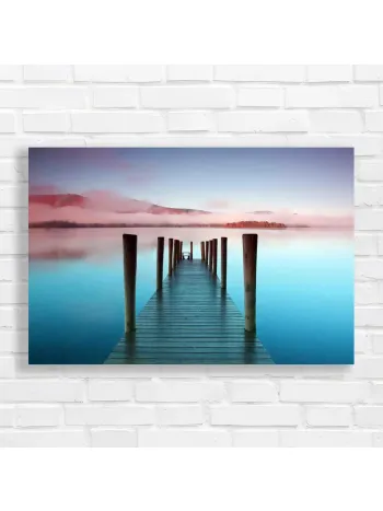 Tranquil Lake Pier Sunrise Canvas Print