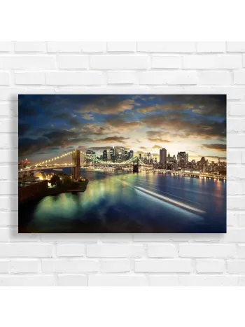 NYC Skyline Brooklyn Bridge Dusk Canvas Print