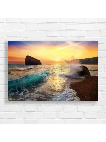 Serene Cross Sunset Beach Canvas Print