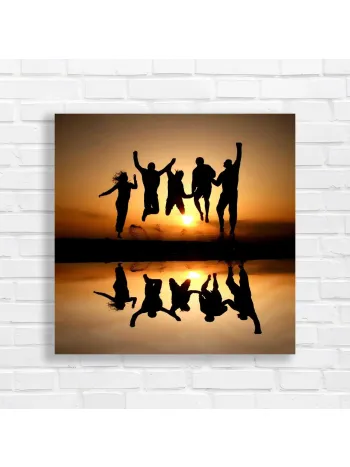 Joyful Friends Sunset Silhouette Canvas Print