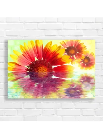 Vibrant Red Yellow Flower Reflection Canvas Print