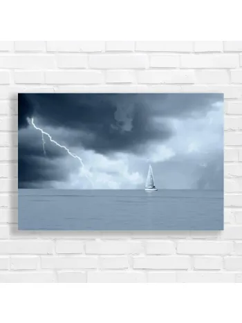 Sailboat in Storm Lightning Canvas Print