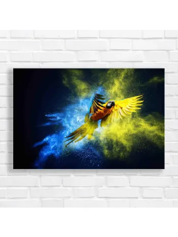 Vibrant Macaw Flight Yellow Blue Splash Canvas Print
