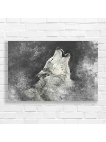 Majestic Wolf Howling Charcoal Art Canvas Print