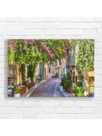 Charming Athens Street Floral Canvas Print