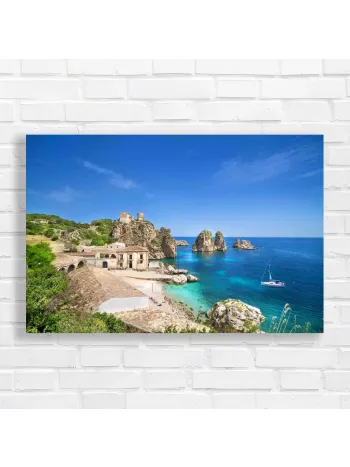 Coastal Sicily Seascape Sailboat Canvas Print