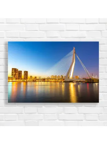 Rotterdam Cityscape Bridge Evening Canvas Print