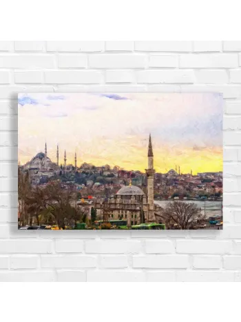 Istanbul Skyline Oil Painting Canvas Print