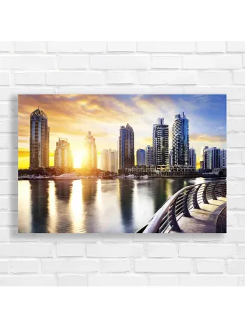 Dubai Marina Sunset Skyline Canvas Print