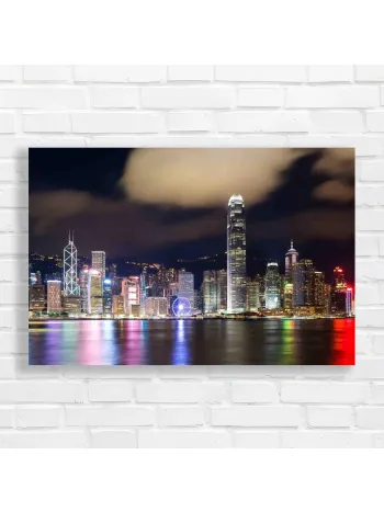 Vibrant Hong Kong Skyline Night Canvas Print