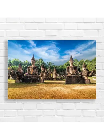 Serene Buddha Statues Landscape Canvas Print